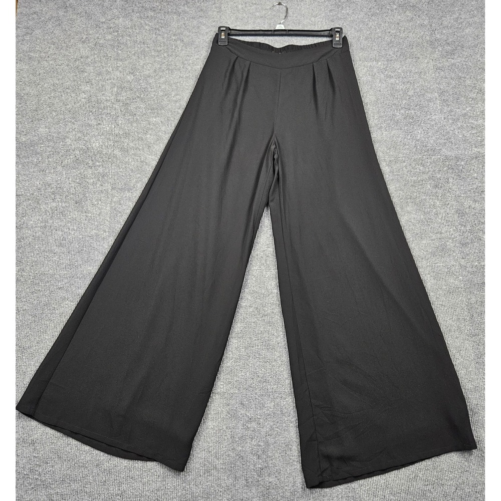 Love Culture Black Boho Wide Leg Palazzo Pants Pleated Elastic Waist L Whimsy